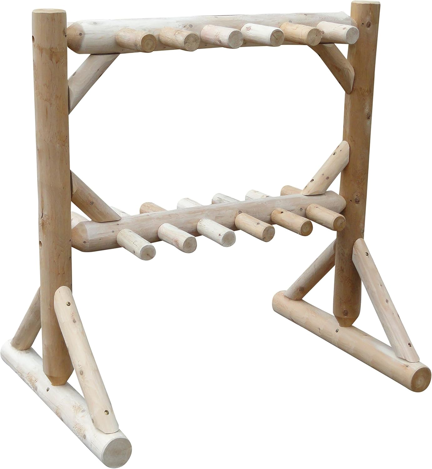 11-Place Freestanding Log Ski Rack Holder, Indoor & Outdoor Snowboard Racks, Standing Storage, Durable Snowboard Rack Garage Storage Organizer - Unfinished