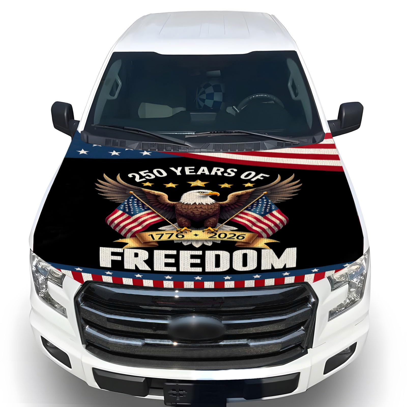 American Car Hood Cover - 59x51 American Car Hood Cover Flag Bonnet Banner with 2 Adjustable Triangular Fasteners, Universal Fit for Trucks, SUV, Patriotic Car America Flag Decor