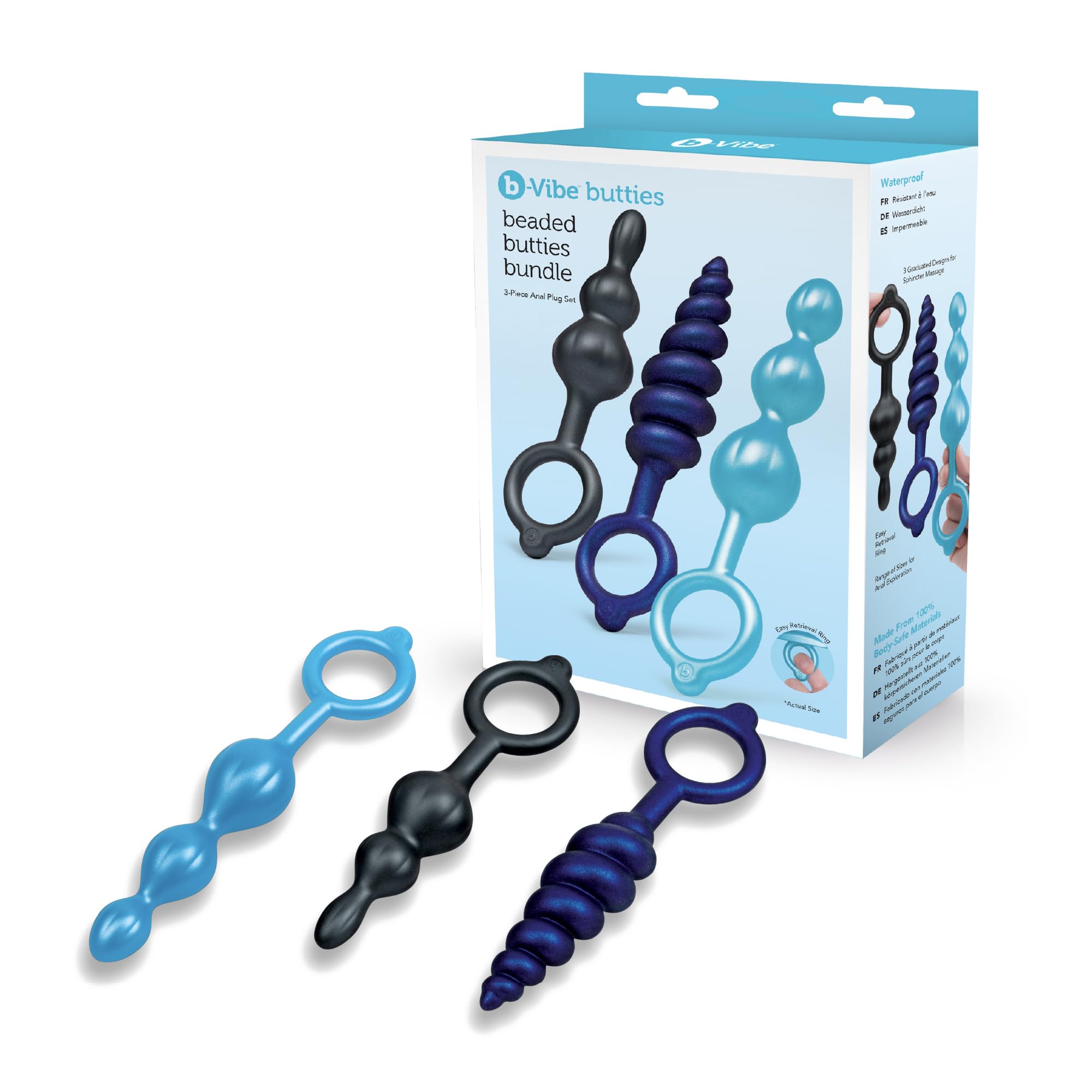 b-Vibe Beaded Butties Bundle - 3-Piece Graduated Anal Plug Set for Anal Training & Stimulation, Waterproof Design