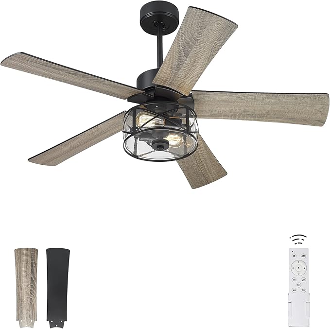 YOUKAIN Farmhouse Ceiling Fans, 48 Inch Industrial Ceiling Fan with