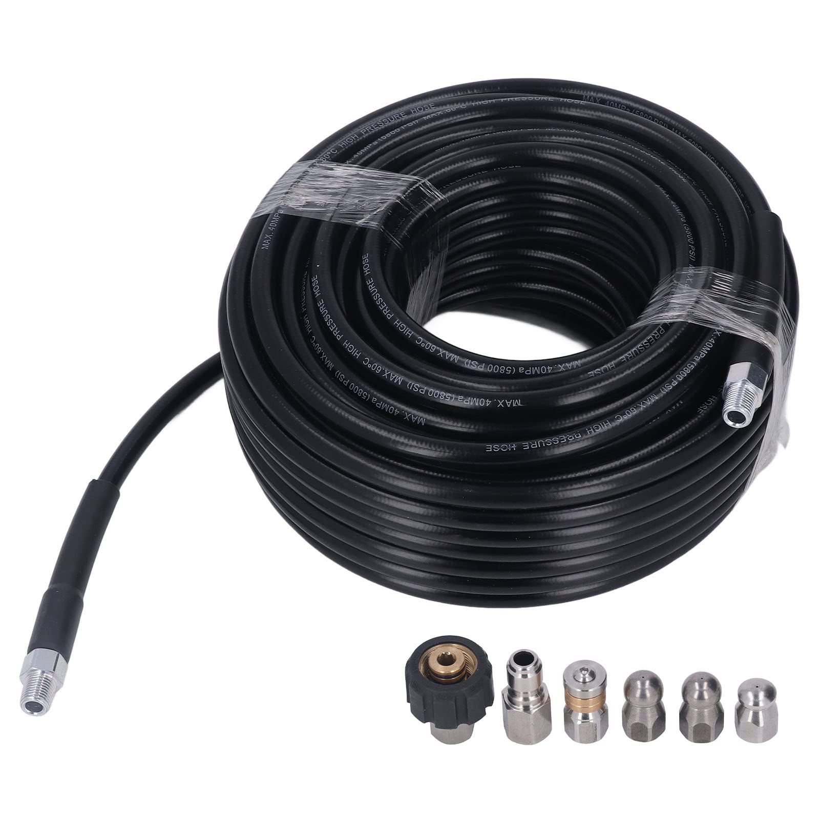 CHICIRIS Kit de Limpieza de Desagües a Presión, Manguera de 30 M (100 pies) y 5800 PSI con Rosca Hembra M22 a Conector Rápido NPT de 1/4", para Limpiar Coches, Motocicletas, Suelos,