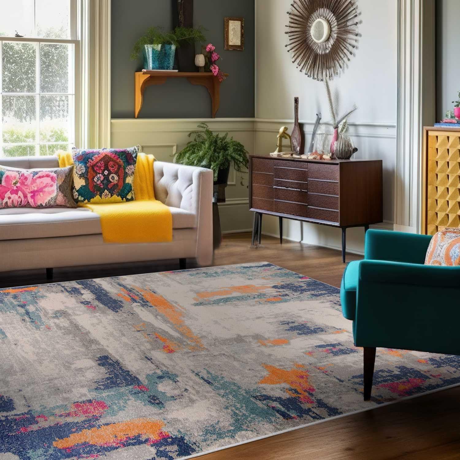 Mazovia Alfombras Multicolores - Abstracto Moderno Alfombras Salon de Pelo Corto - Alfombras Aspecto Desgastado de Matrimonio, Dormitorio y Comedor - Oeko-Tex - Varias Tallas - 120 x 170 cm