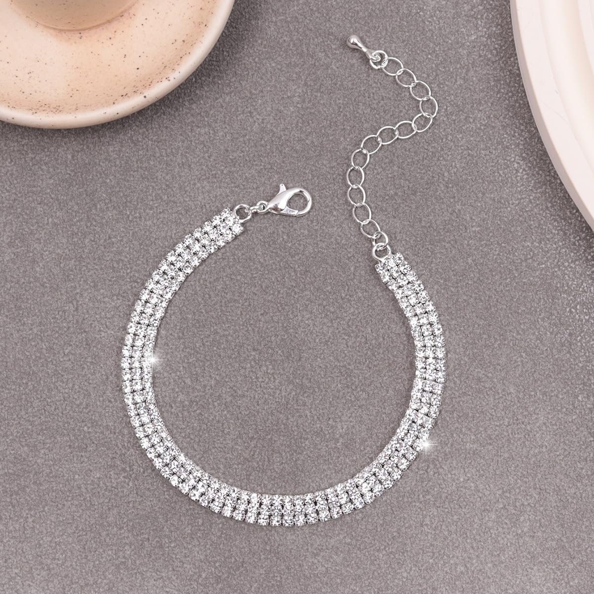 Bride Rhinestone Earrings Necklace Bracelet Sets for Women Crystal Drop Earrings Dangle Silver Choker Necklace for Wedding Party Prom - Image 7