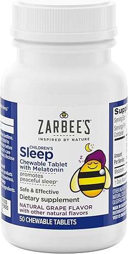 Miniatura 4 de Zarbee's Tableta masticable de melatonina para niños, 1 mg de melatonina, suplemento para dormir eficaz y sin medicamentos, sabor natural a uva, sin