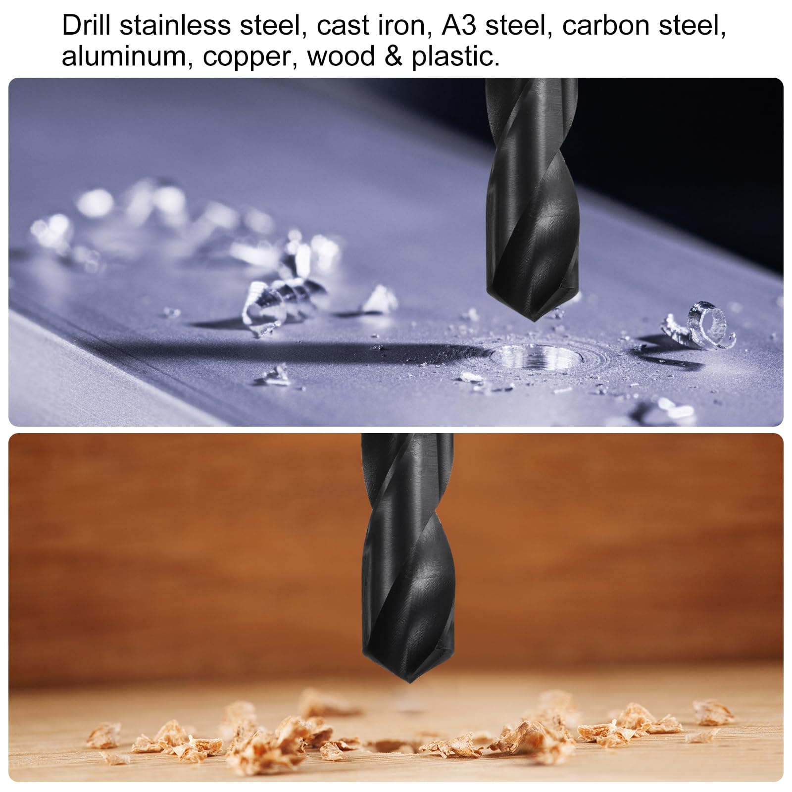 QUARKZMAN 2 Stück HSS Spiralbohrer Set 20 mm, Schwarze Oxidbeschichtung, Reduzierter Griff 1/2 Zoll, Metall-bohrer für Edelstahl, Aluminium, Hölzern und Hartplastik