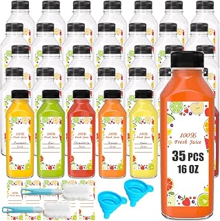 16oz Empty Plastic Bottles with Caps, 35 pcs 500 ml Reusable Bulk Sell of Juice Bottles,Take Out Beverage Containers for Juice, Milk and Other Beverages.