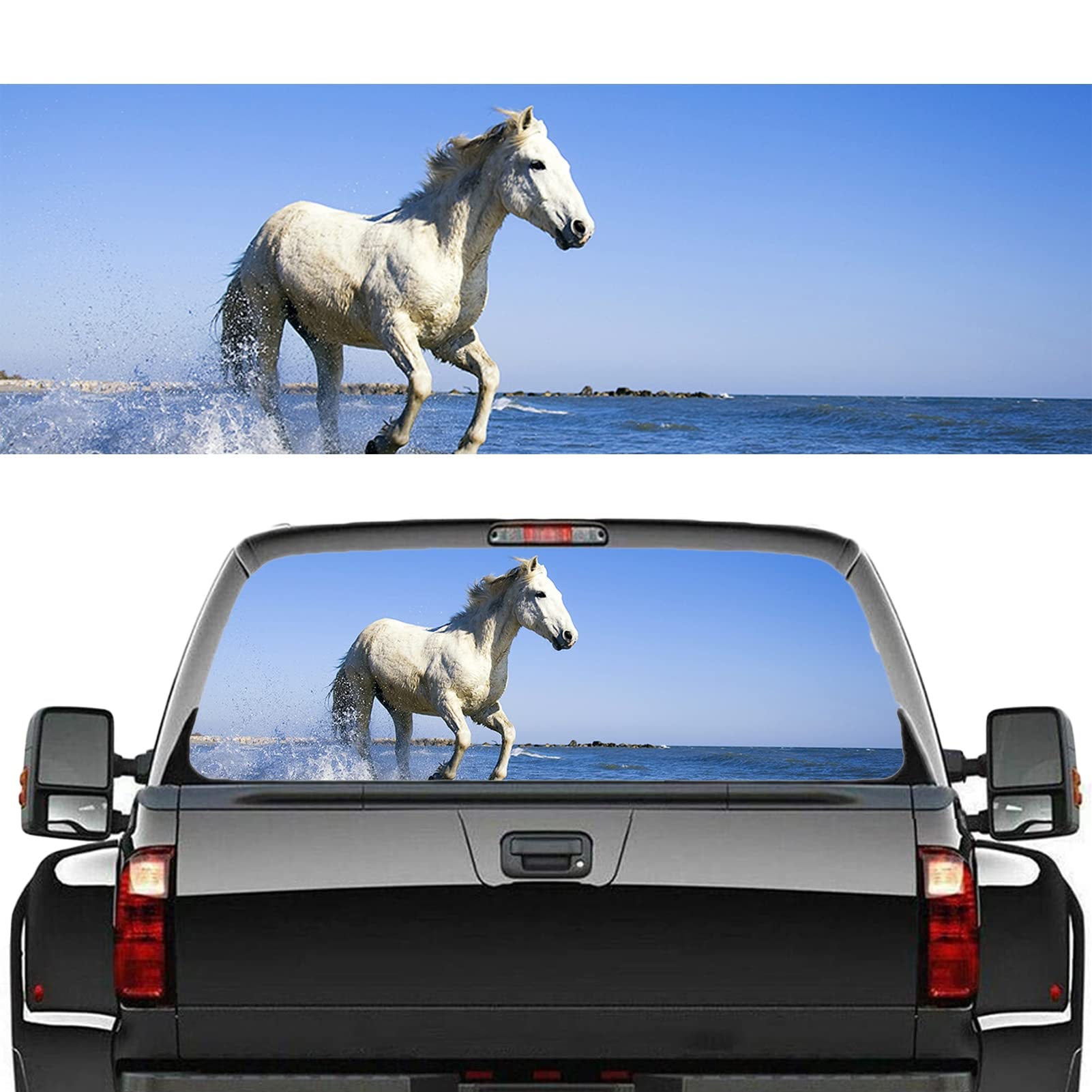 Adesivi per finestrino posteriore auto, camion, cavalli, perforati, auto, parabrezza, pellicola in vinile, pannelli trasparenti per camion, SUV, 148 x 45 cm