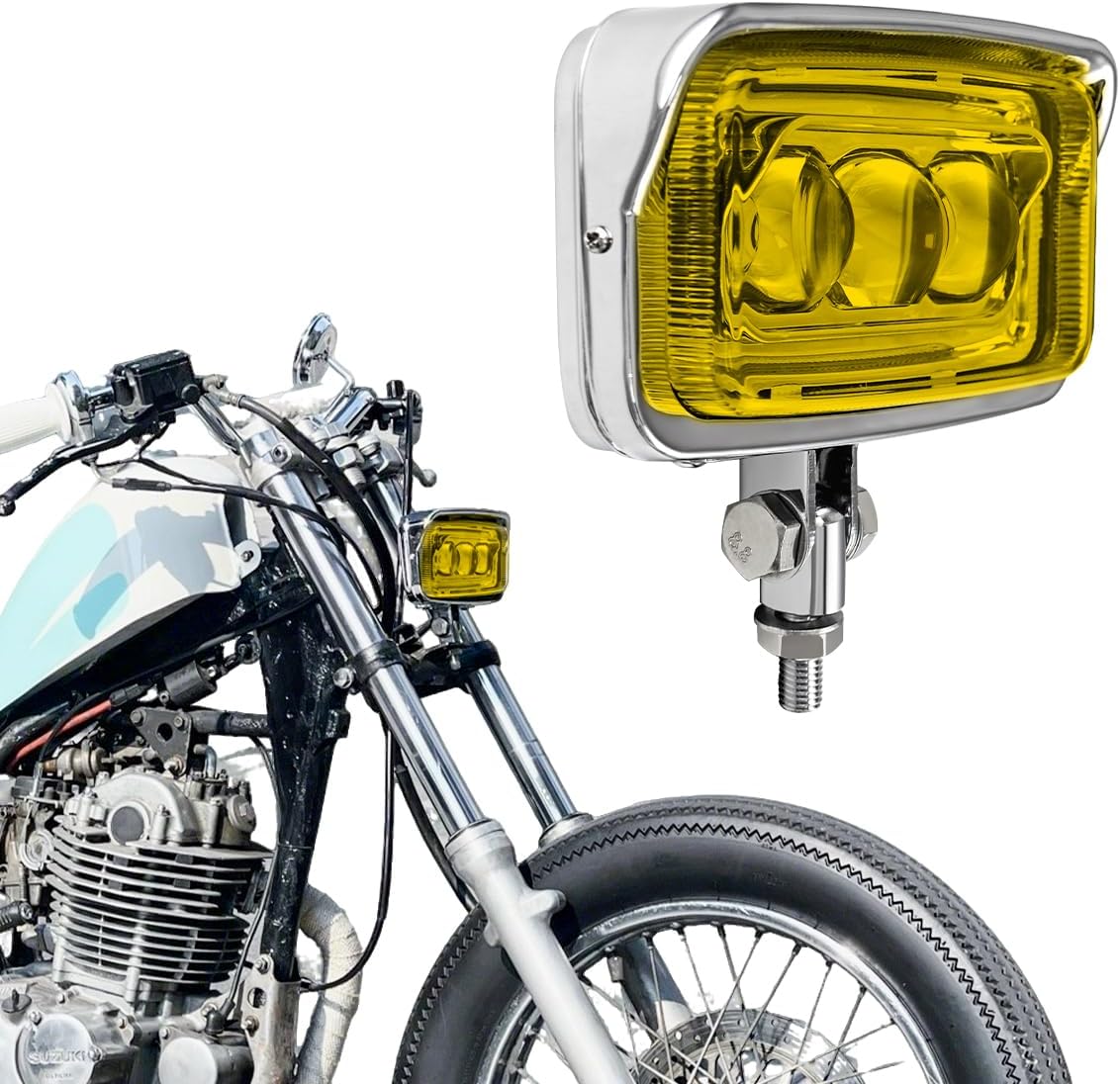 Motorcycle Headlight Square Led Headlamp Visor High Low Beam Bright for Harley Honda Yamaha Suzuki Kawasaki Chopper Cafe Racer Bobber Cruiser(Yellow)
