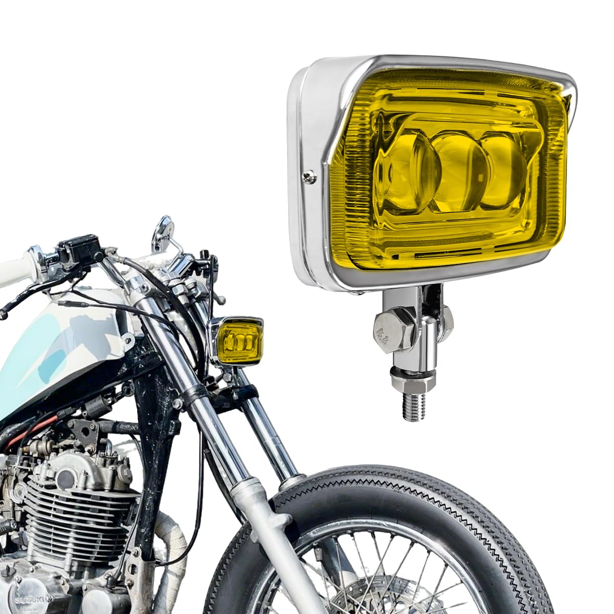 VINTGMT Motorcycle Headlight Square Led Headlamp Visor High Low Beam Bright for Harley Honda Yamaha Suzuki Kawasaki Chopper Cafe Racer Bobber Cruiser(Yellow)