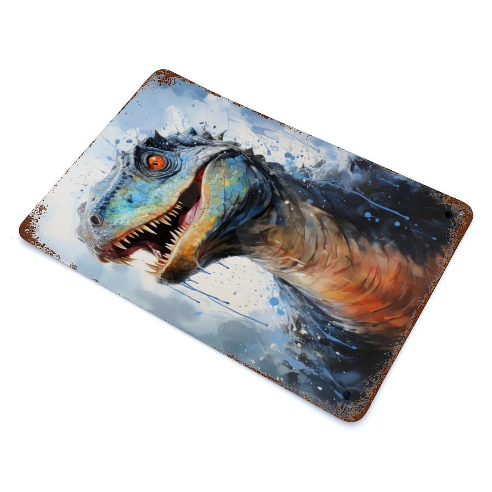 Rust Effect Rebbachisaurus Dinosaur Vintage Rust Metal Sign 11.8"x7.9", Farmhouse Wall Decor for Farmhouse, Kitchen And Entryway Decor