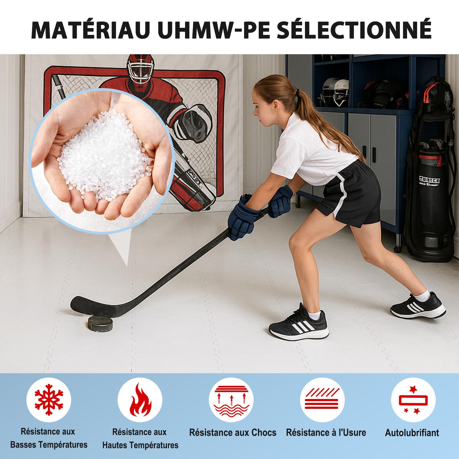 COSTWAY Lot de 10 Dalles de Sol pour Hockey 46,5 x 46,5CM, Revêtement de Sol pour Hockey Le Tir, Tapis de Glace Artificielle Intérieur Extérieur Patinoire, Installation Facile