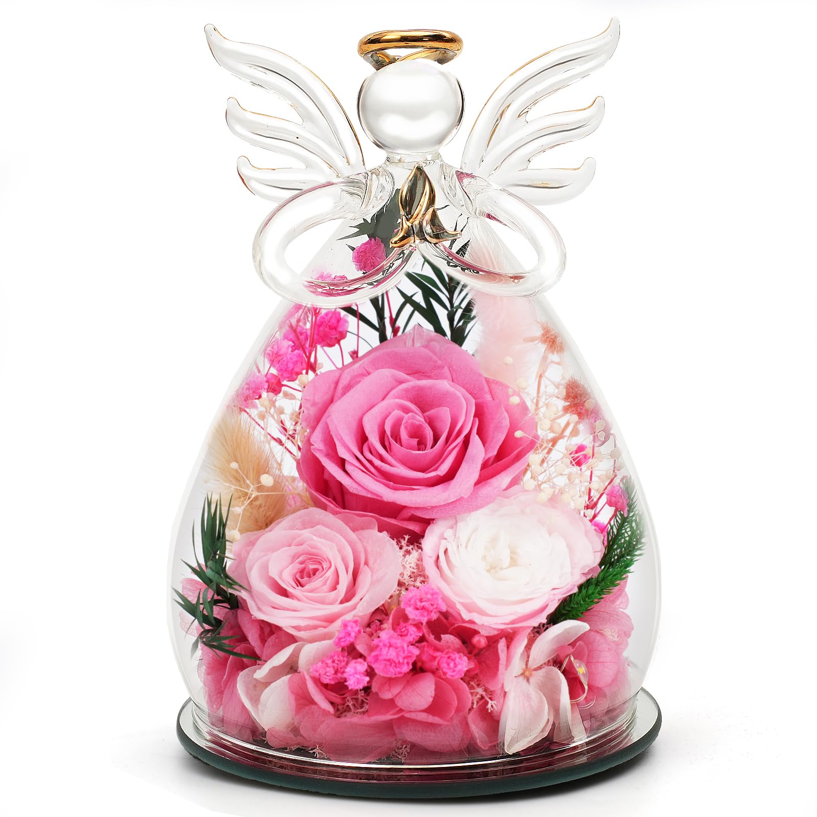 Kemiputi Pink Preserved Rose in Glass Angel - dried and preserved flora | Mubboo