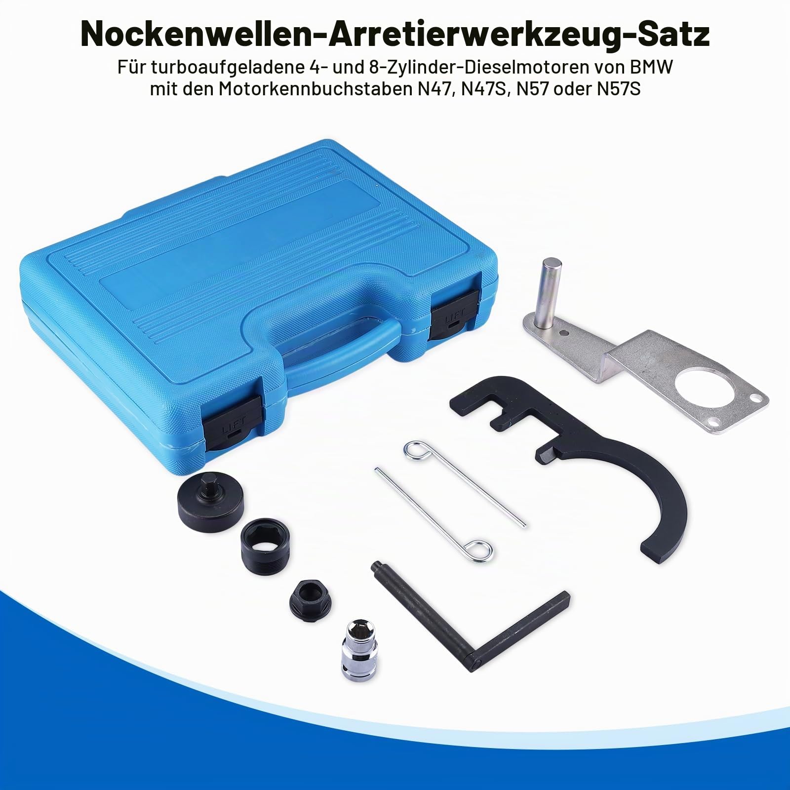 FreeTec 9tlg Steuerkette Werkzeug, Absteckwerkzeug Steuerkette Arretierwerkzeug Steuerkette, Motor Einstellwerkzeug Nockenwellen Kurbelwelle Werkzeug Set für BMW N47 N57