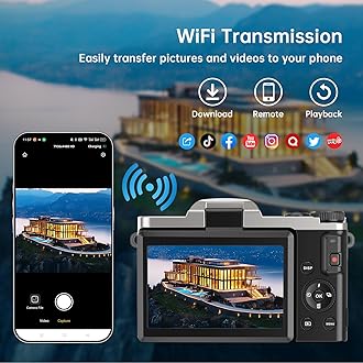 4K Digital Camera for Photography with WiFi, 2025 Latest Auto-Focus Vlogging Camera for YouTube Video 3'' 180° Flip Screen Travel Cameras 16X Zoom Anti-Shake 4K Cameras with SD Card, 2 Batteries