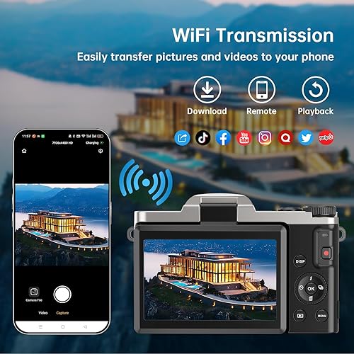 Miniatura 3 de 4K Digital Camera for Photography with WiFi, 2025 Latest Auto-Focus Vlogging Camera for YouTube Video 3'' 180 Flip Screen Travel Cameras 16X Zoom