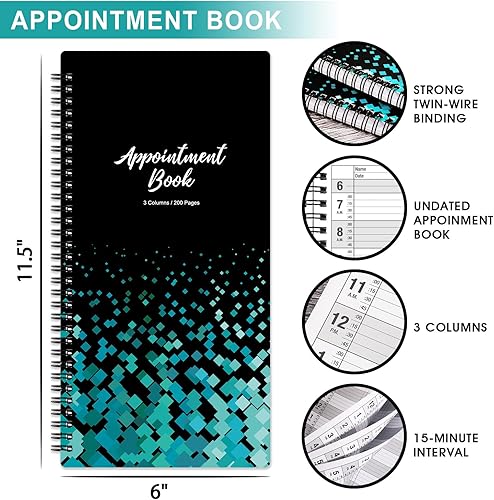 Miniatura 3 de Libro de citas – Libro de citas de salón sin fecha, libro de horarios diarios y por hora con 200 páginas, de 6 AM a 9 PM, planificador diario de