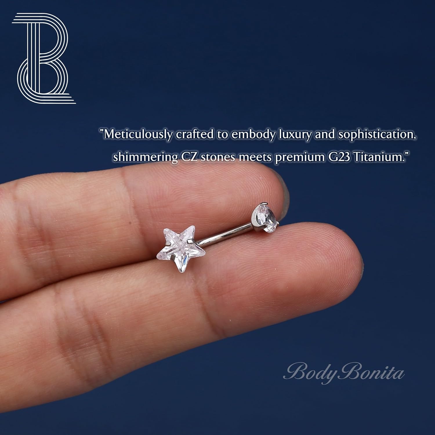 BodyBonita G23 Titanium Belly Button Rings - 14G Internally Threaded 14mm Belly Ring Round Square Star Teardrop CZ Navel Rings for Women - Image 3