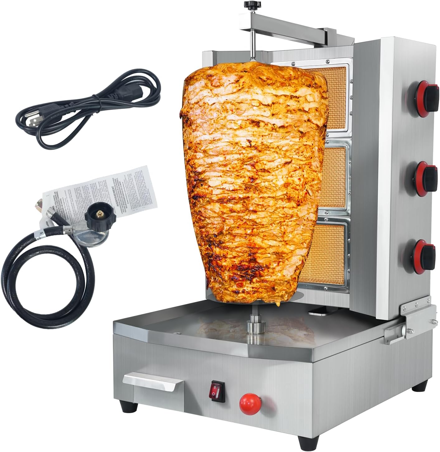3 Burners Shawarma Grill Machine Commercial Vertical Rotisserie Grill Gyro Meat Doner Kebab Machine for Kitchen Restaurant