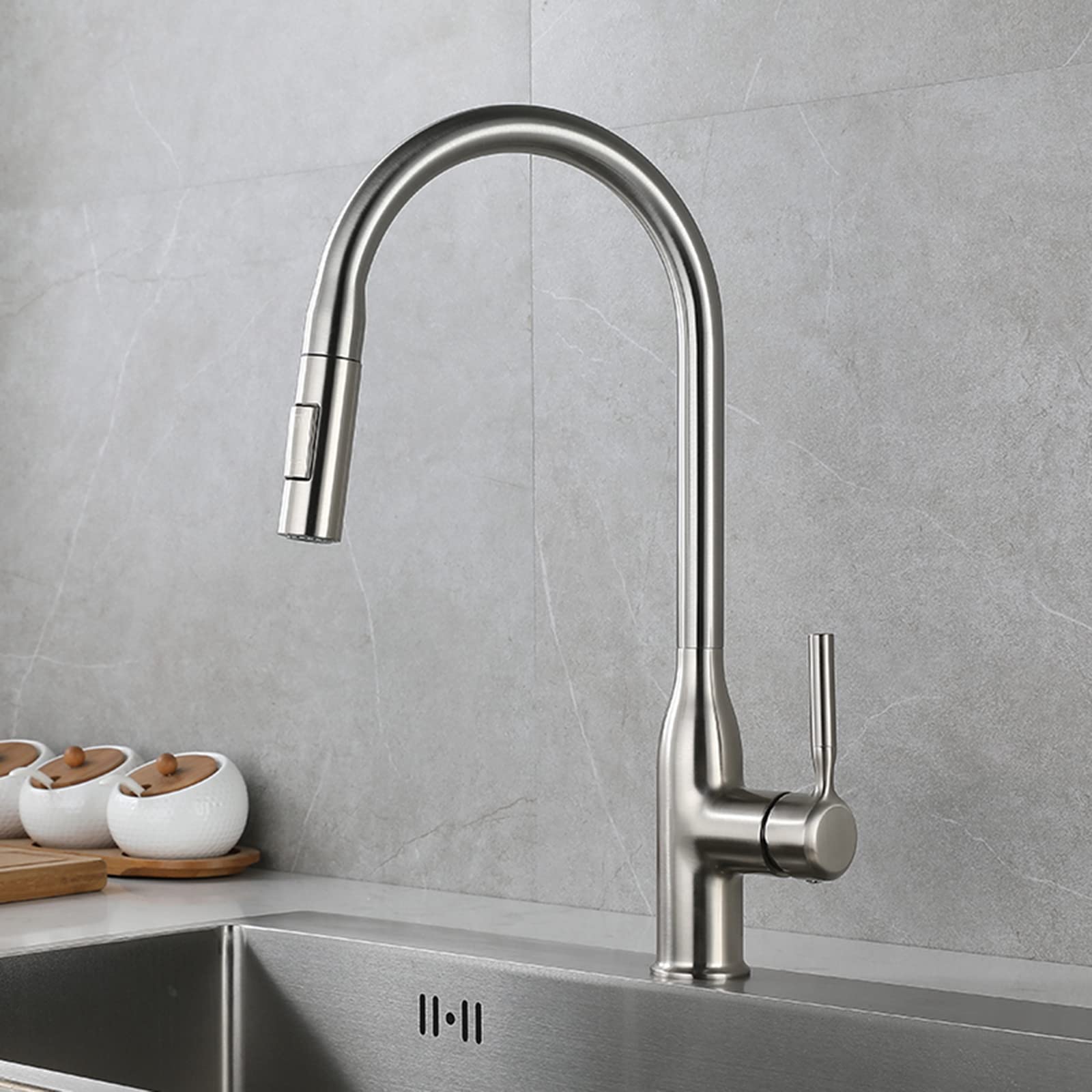 ZQFHSX Kitchen Mixer Tap with Spray, Brass Hot and Cold Water Swivel Chrome Sink Faucet