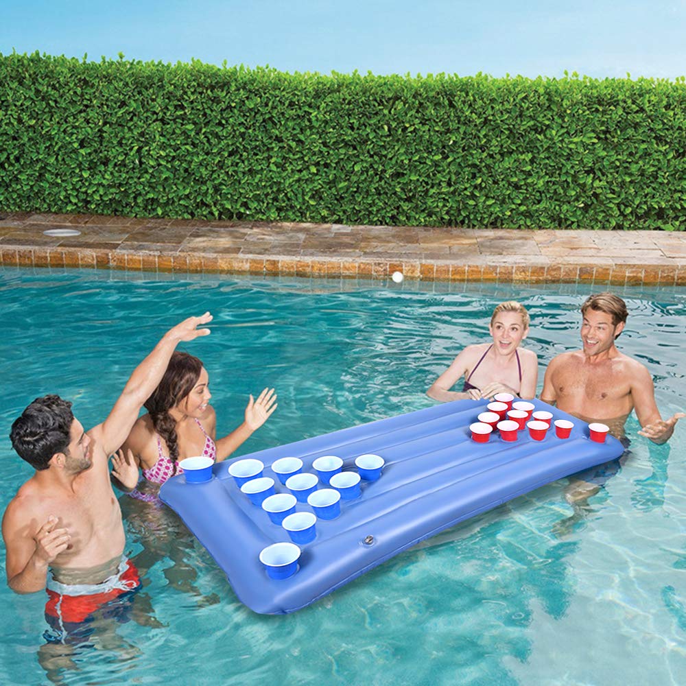 Faburo Aufblasbare Luftmatratze, 155x76x13cm Aufblasbares Pool Poog Matratze, Floating Foldable Mattress Luftmatratze für Schwimm Party Getränkehalter Partyspiele (Ohne Becher)
