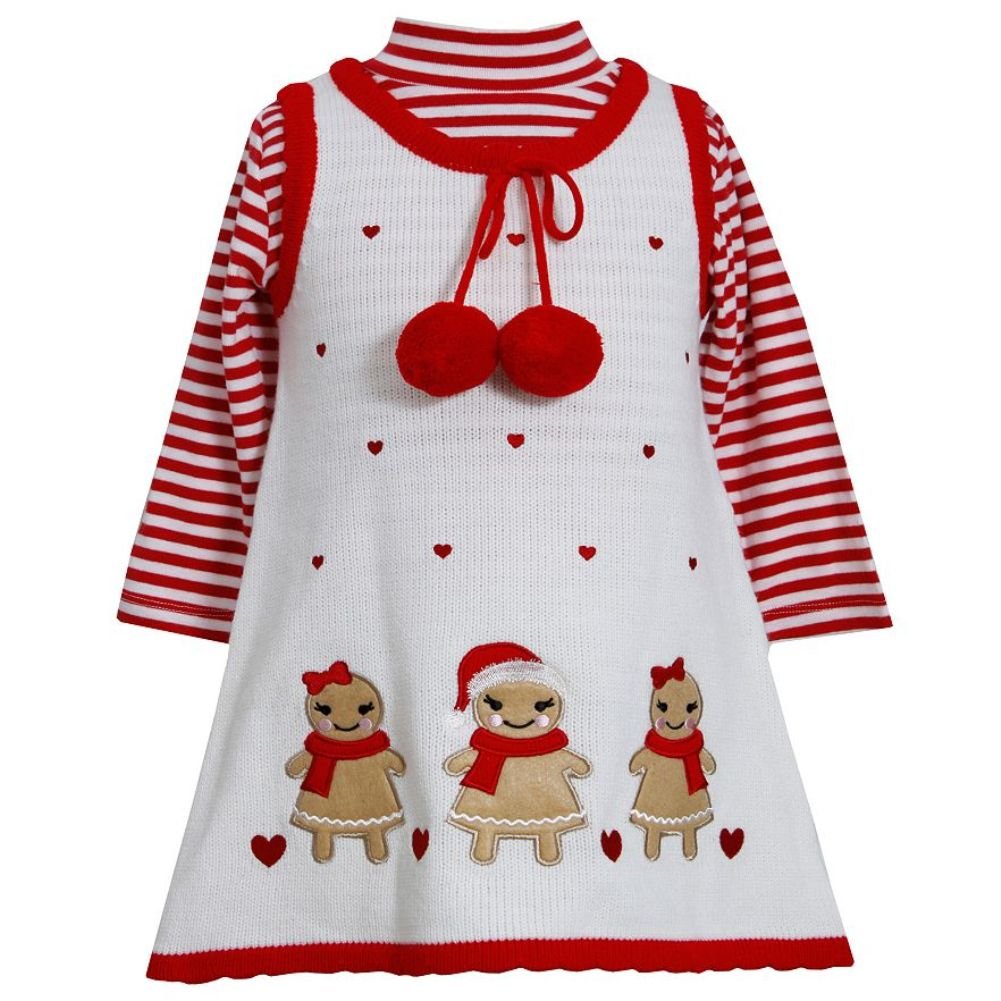 Bonnie Jean Baby Girls Gingerbread Holiday Jumper Dress Set, Red, 12M - 24M