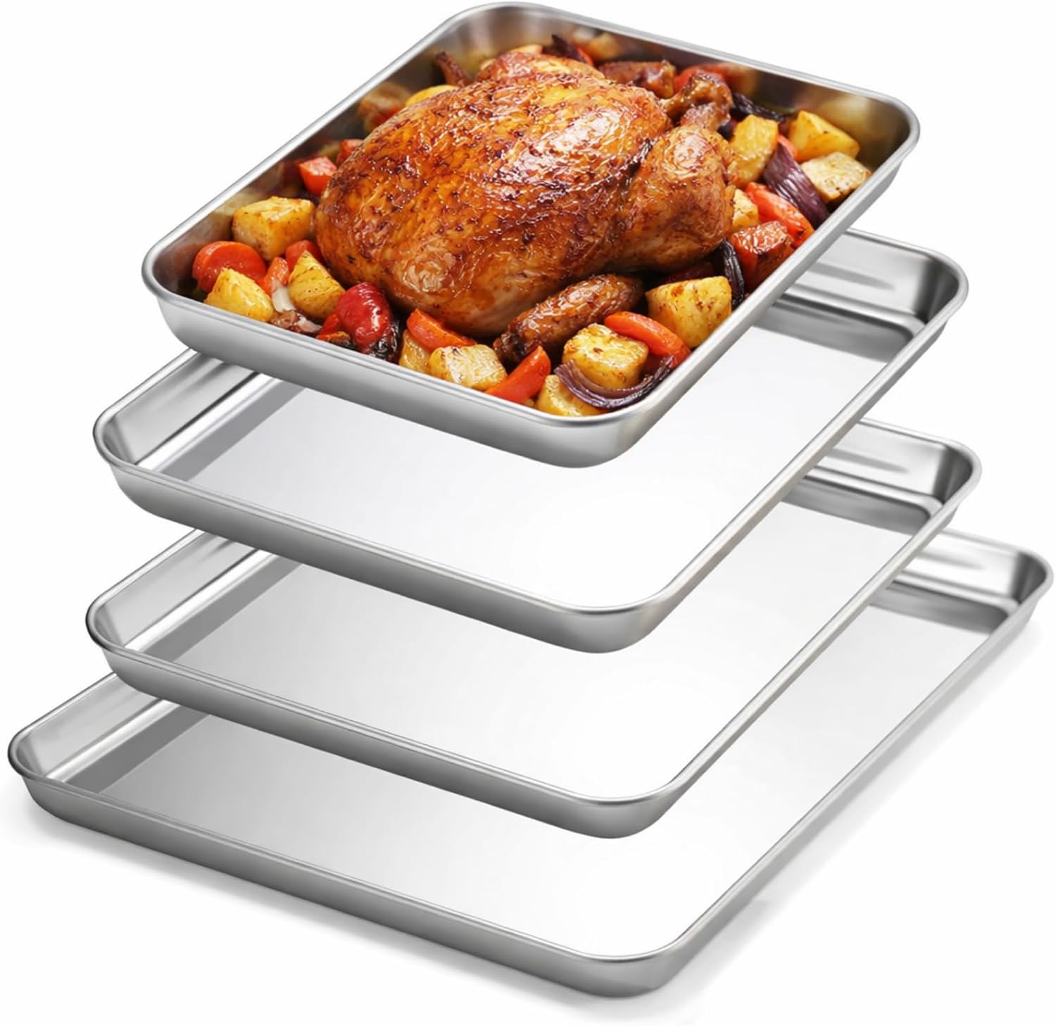 4 Pack Stainless Steel Sheet Baking Pans, 16/18/20/24 Inch Commercial Grade Cookie Sheets for Baking, Heavy Duty Stainless Steel Cookware Set, Non-stick, Non-toxic