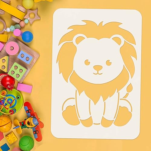 Miniatura 3 de FINGERINSPIRE Plantilla de animales para guardería, 4 unidades de 11.7 x 8.3 pulgadas, plástico PET león, mono, jirafa, cebra, plantilla para