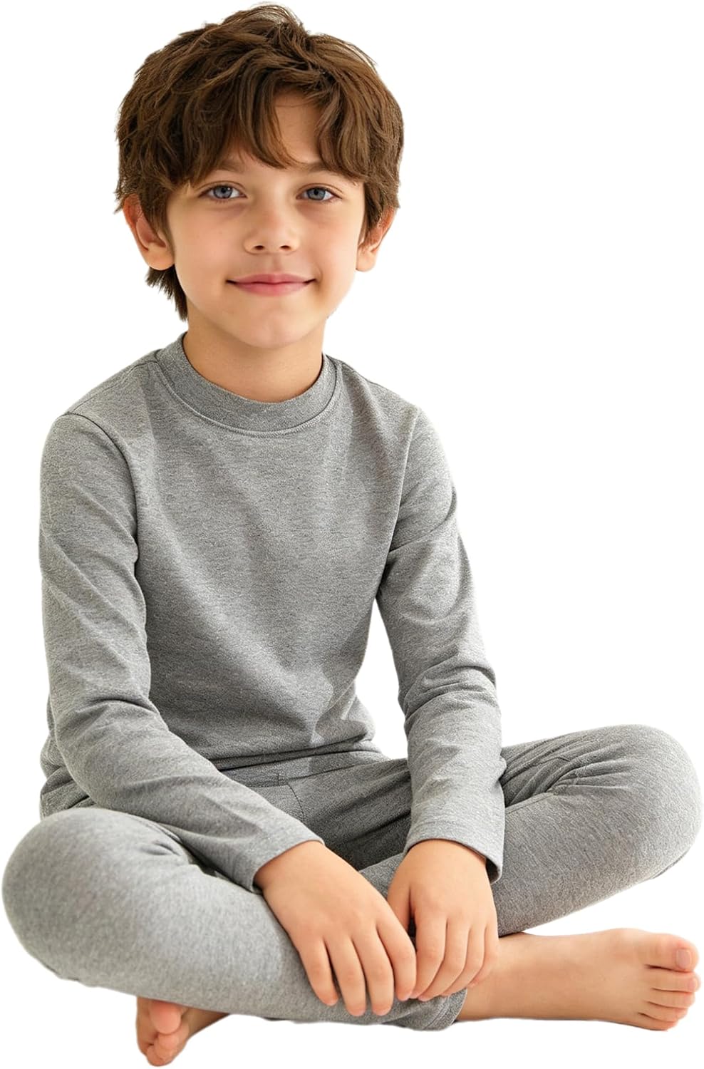easyforever Kids Girls Boys Compression Thermal Warm Outfit Set Long Sleeve T-shirt With Elastic Gray 7-8 Years