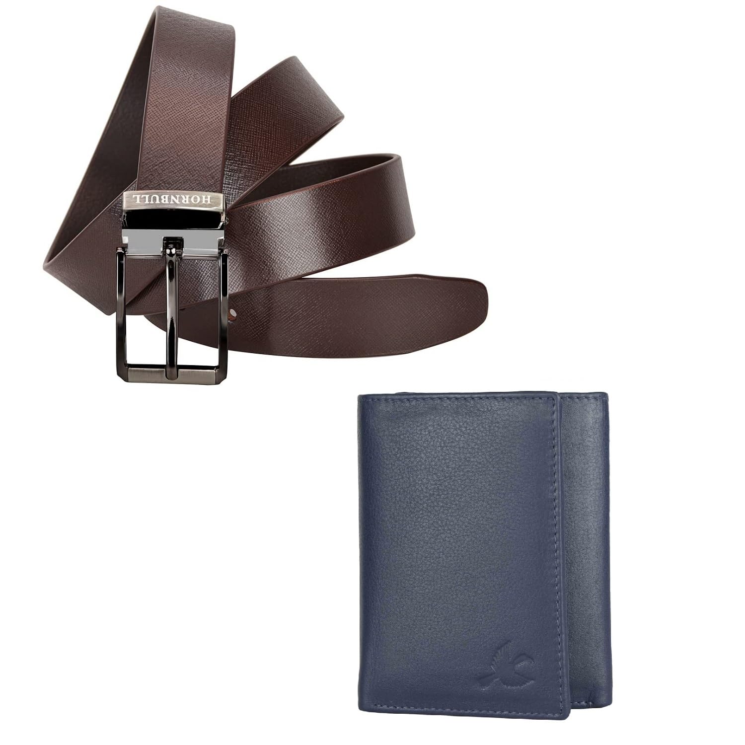 HORNBULL Men's Combo Geniun Blue Wallet and Brown Belt | Mens Combo BW3097