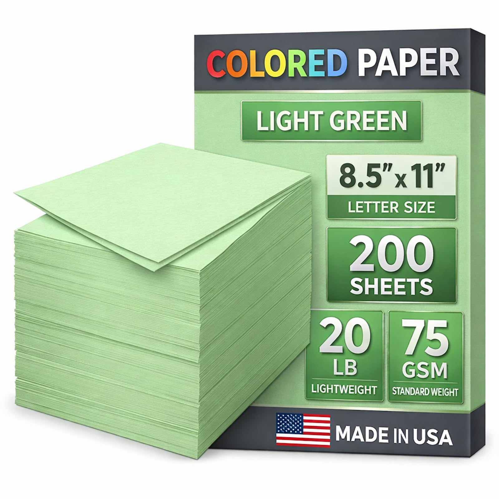 Woodlake Carta per fotocopie verde, carta colorata per stampante, 21,6 x 27,9 cm, 9,1 kg/75 g/m², carta per computer, 200 fogli, carta pastello multiuso, prodotta negli Stati Uniti