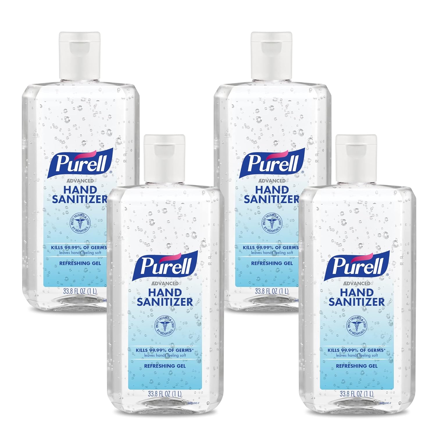 PURELL Advanced Hand Sanitizer Refreshing Gel, 1 Liter Flip-Cap Bottles, Pack of 4 - Kills 99.99% Germs, Skin Moisturizing