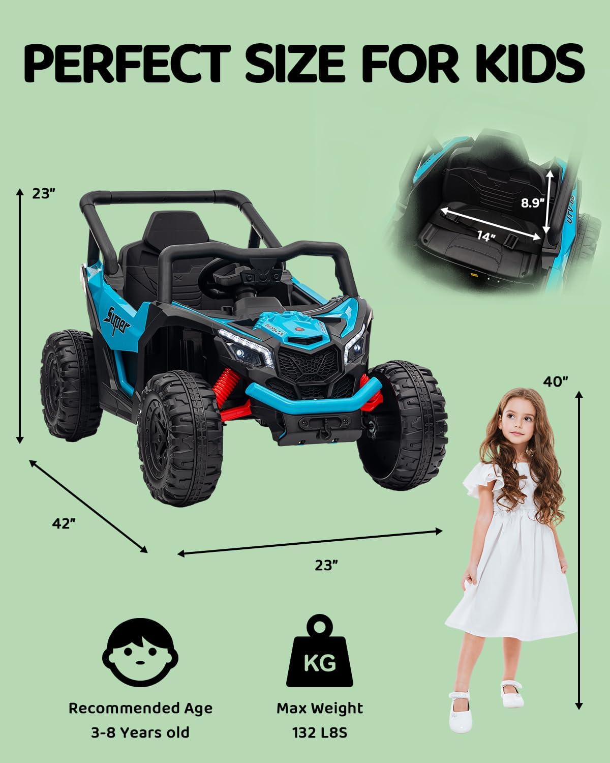 Electric Car for Kids Age 3-5, Ride on Toys for Big Kids Boy Girl with Remote Control, Music, Safety Belt, Safe Speed, 2WD, Shock Absorber,Soft Start (Blue, 12V)