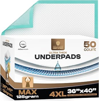 50 Count Incontinence Bed Pads Disposable 40 x 36 - 125 Gram Heavy Duty Super Absorbent Underpads Chucks Pads for Adults Elderly, and Pets