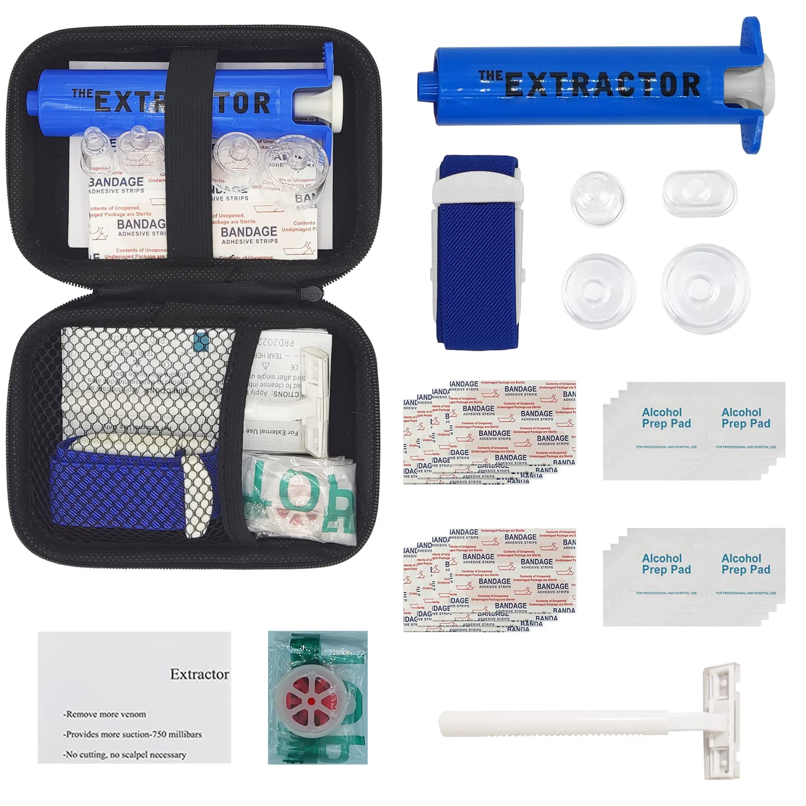 Snake Bite Kit for Humans,Rattlesnake Bite Kit,Bee Sting Kit, Venom Snake Bite Kit for Dogs,Venom Extractor Kit,Venom Extractor Suction Pump, Bite and Sting First Aid for Hiking,Camping(Blue)