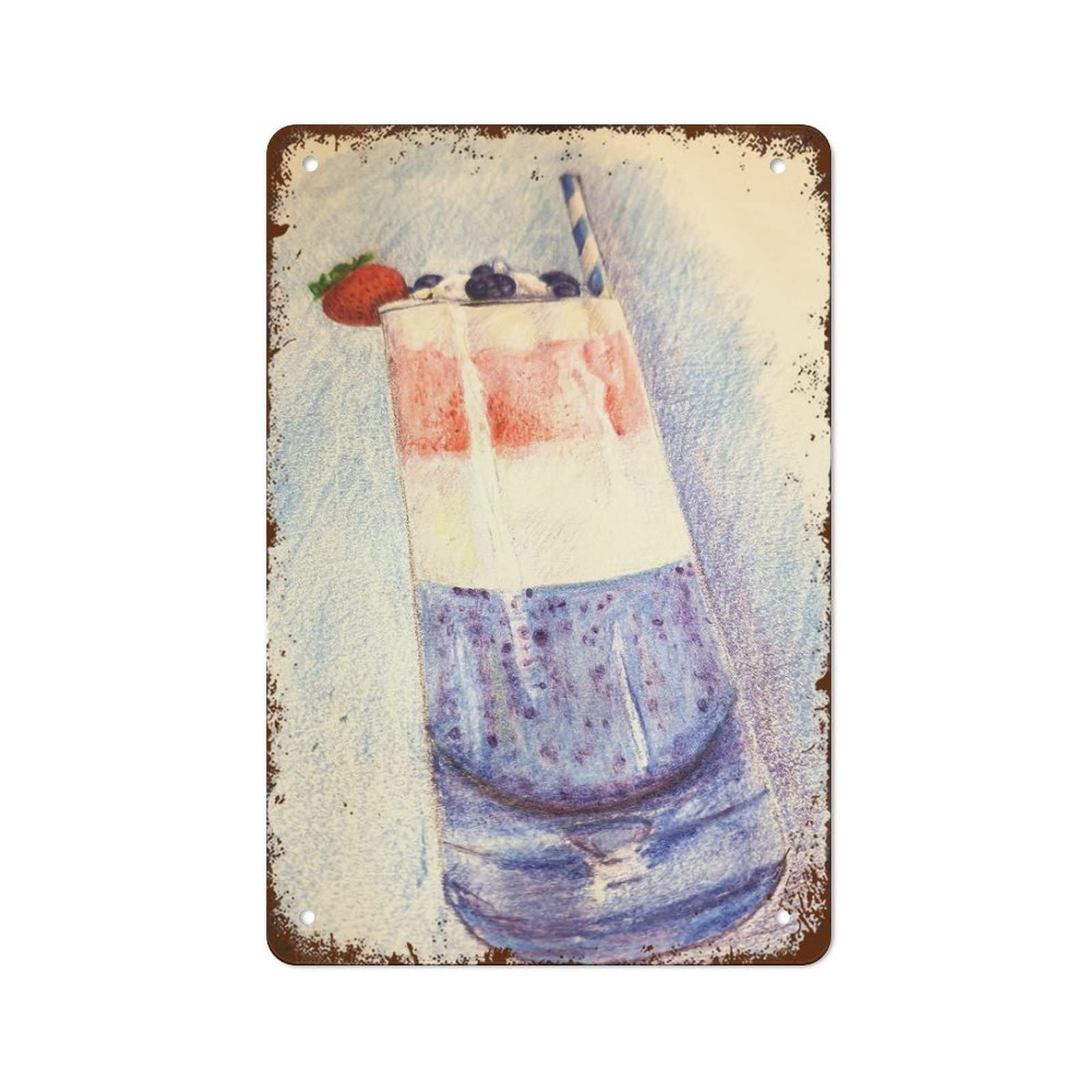 Kwqdozf As Pic Vintage Metal Tin Sign Berry Cocktail Wall Art For Home Kitchen, 8X12 Inch