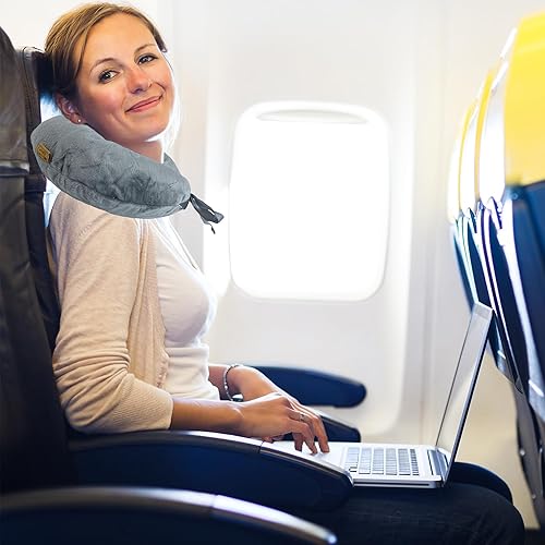 Miniatura 3 de JuGeoZhi Funda de almohada para el cuello para viajes en aviones - Funda de almohada de viaje rellenable Bolsa de almacenamiento rellena con ropa