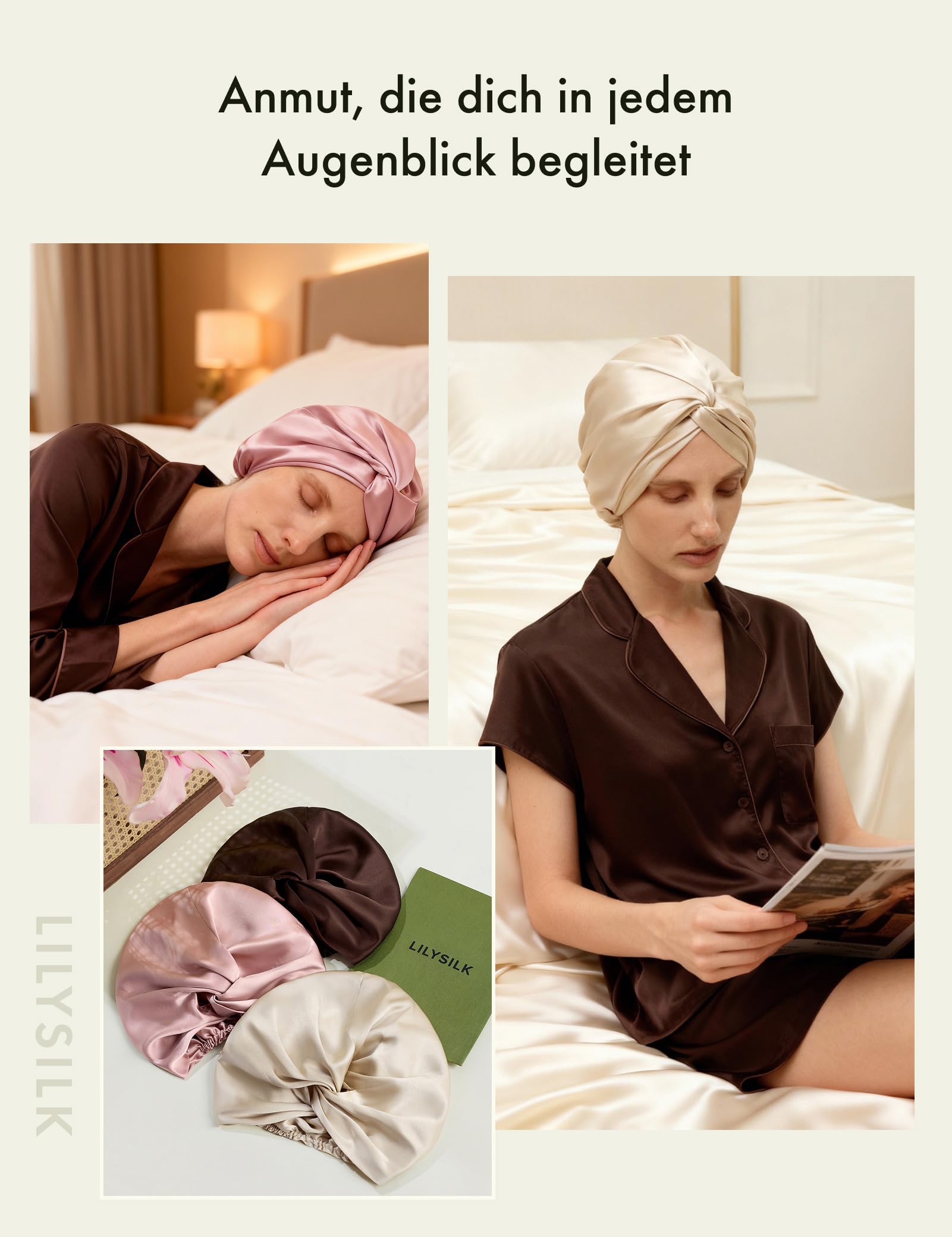 LILYSILK Berretto da donna 100% seta di gelso doppio strato lavabile in lavatrice, con schienale regolabile