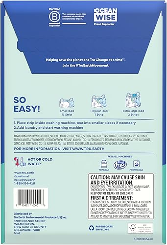 Miniatura 21 de Tru Earth Hojas de detergente compacto para ropa seco, sin perfume, hasta 768 cargas (384 unidades), sin parabenos, detergente sin líquido Eco-Strip