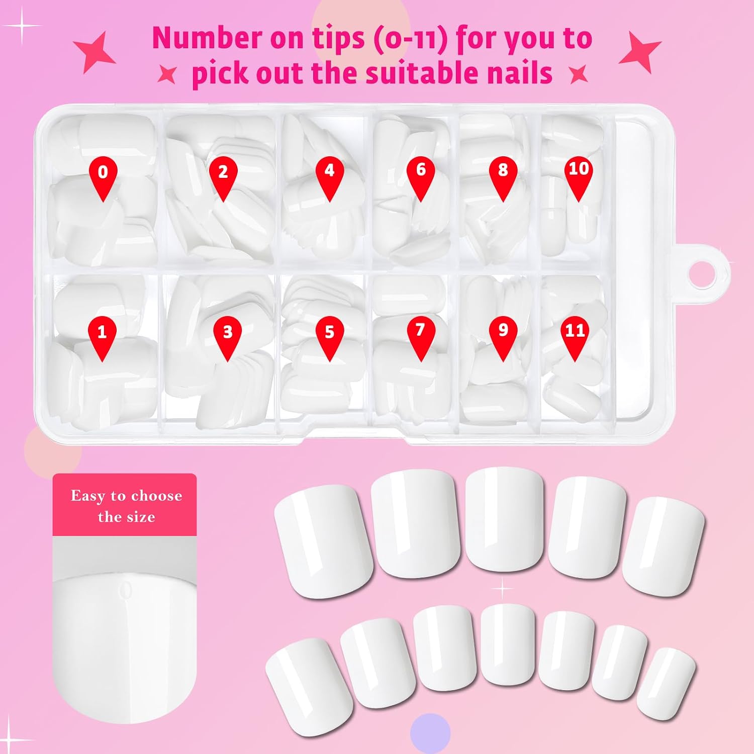 AddFavor White Press on Nails Short Fake Nails, 144pcs White Acrylic Nails Press ons False Nails Short Press on Nails Square Glue on Nail Presson with Adhesive Tab for Women Fingernail Girls