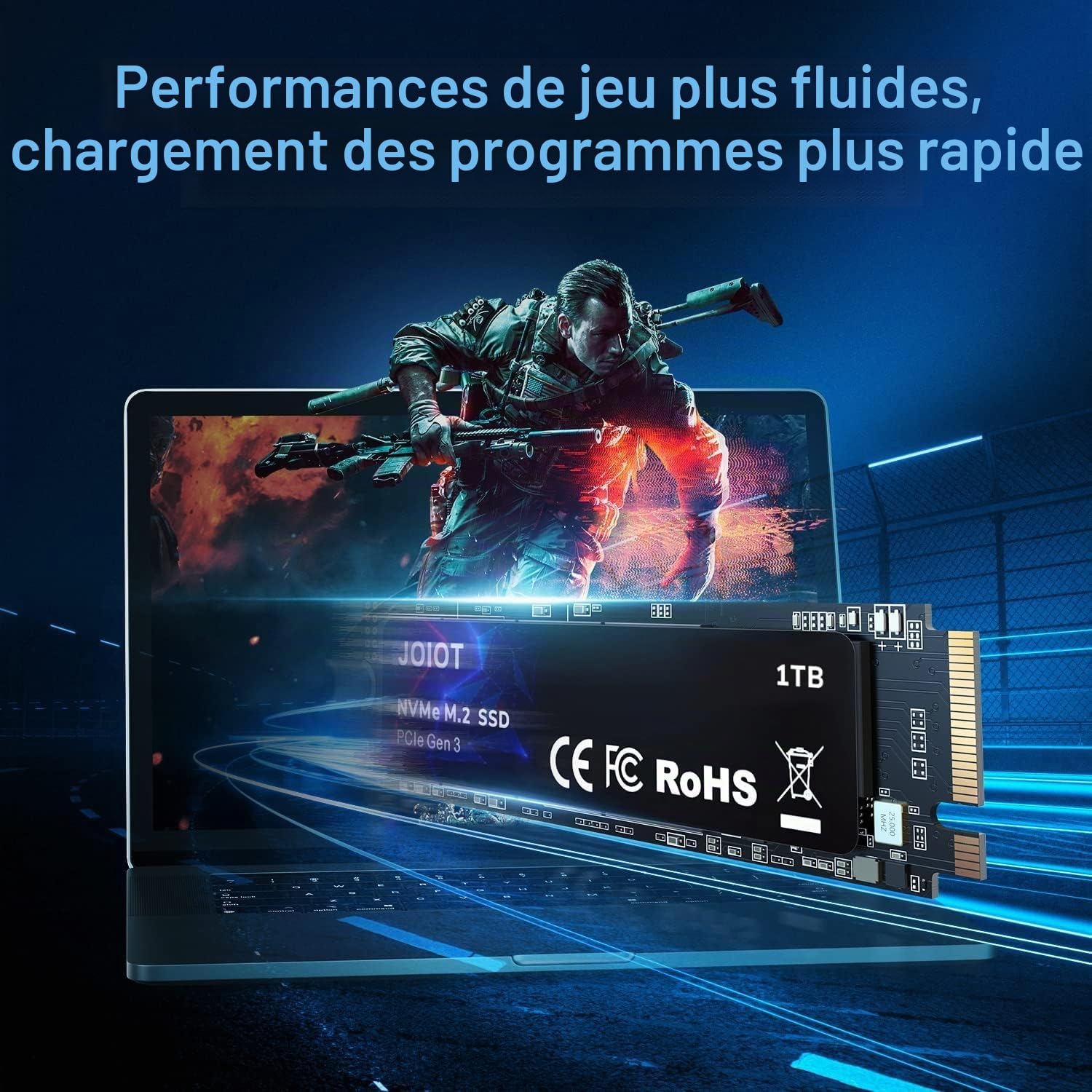 JOIOT SSD 1To PCle 3.0x4 Disque SSD Interne, Vitesse de Lectura jusqu'à 3500 Mo/s, M.2 2280 Nvme SSD Interne 1 to Compatible avec Ordinateur Portable et de Bureau,Disque Dur SSD TLC 3D NAND