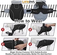 Vista 6 de Lelepet Abrigo cálido para perro, chaleco de vellón reflectante para perro, chaqueta impermeable a prueba de viento, abrigos para clima frío
