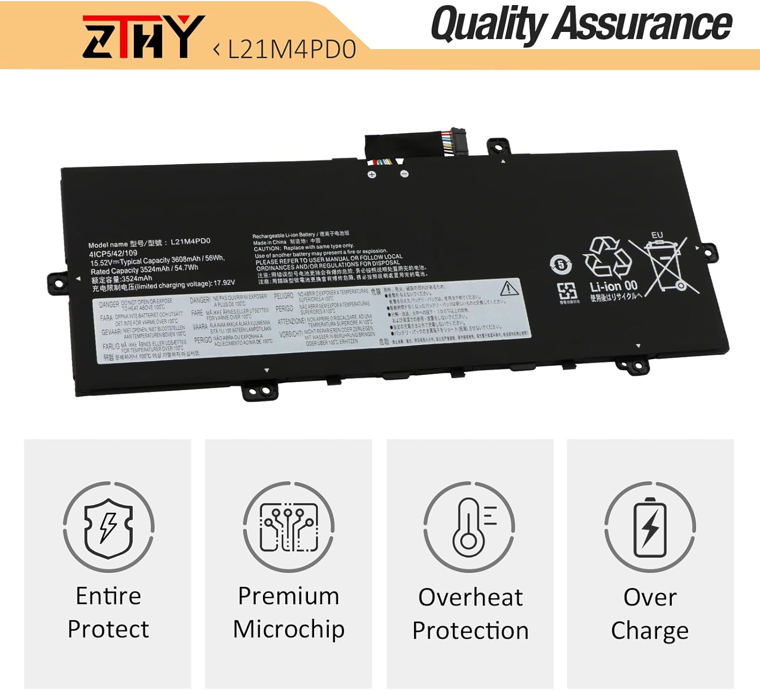 L21M4PD0 L21B4PD0 L21C4PD0 Laptop Battery Replacement for Lenovo ThinkBook 13S G4 ARB IAP, ThinkBook 13X G2 IAP, ThinkBook Plus G4 IRU Series 5B11D96862 5B11D96865 SB11D96863 15.52V 56Wh 4Cell 3608mAh image 5 of 7 B0DLKT72JS