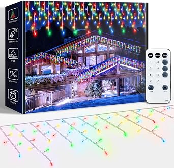 ARKOCHIC 10M Icicle Lights, 320LED Outdoor String Light Multicolour