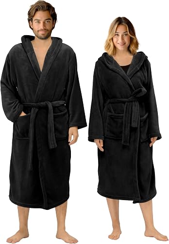 HOMELEVEL Robe de chambre - Peignoir d'intérieur long en polaire microfibre avec