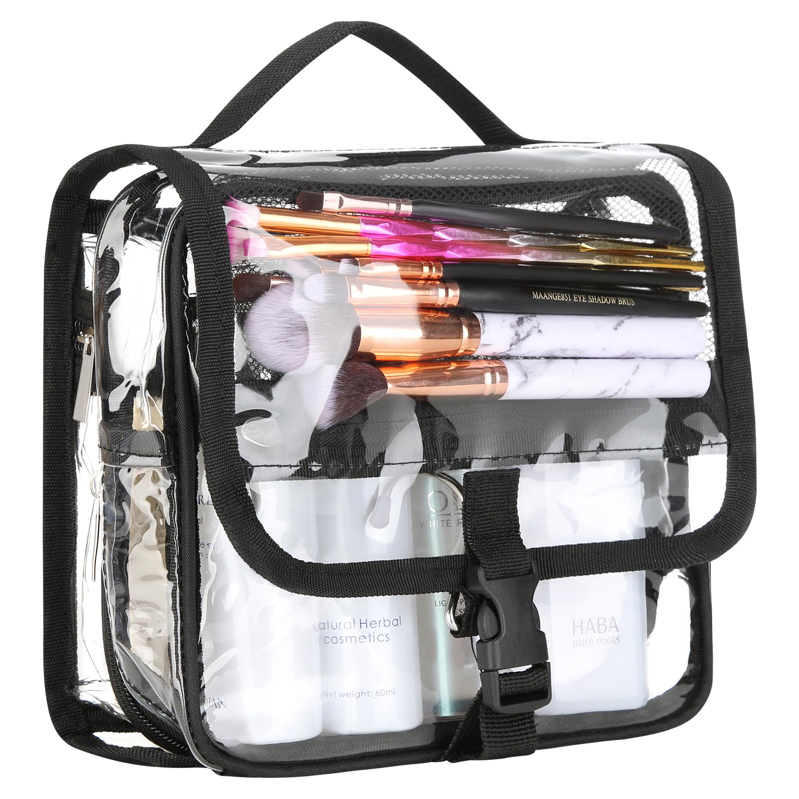 Clear Toiletry Bag with TSA Liquids Travel Bag, Hanging Travel Transparent Makeup Cosmetic Organizer, Waterproof Carry On Airline 3-1-1 Compliant Bag
