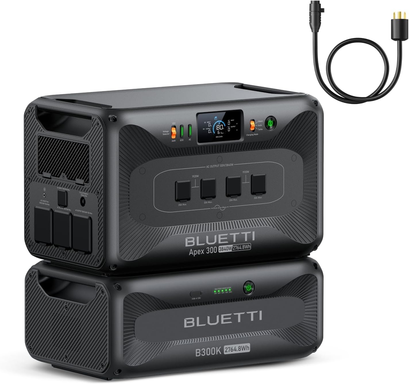 BLUETTI Apex 300 Photo voltaic Generator & B300K (2025 New) with TT-30 30A Cable, 5529.6Wh LFP Battery Backup Energy Station with 6 3840W AC Shops (7680W Surge), 2H Quick Cost, Generator Assist