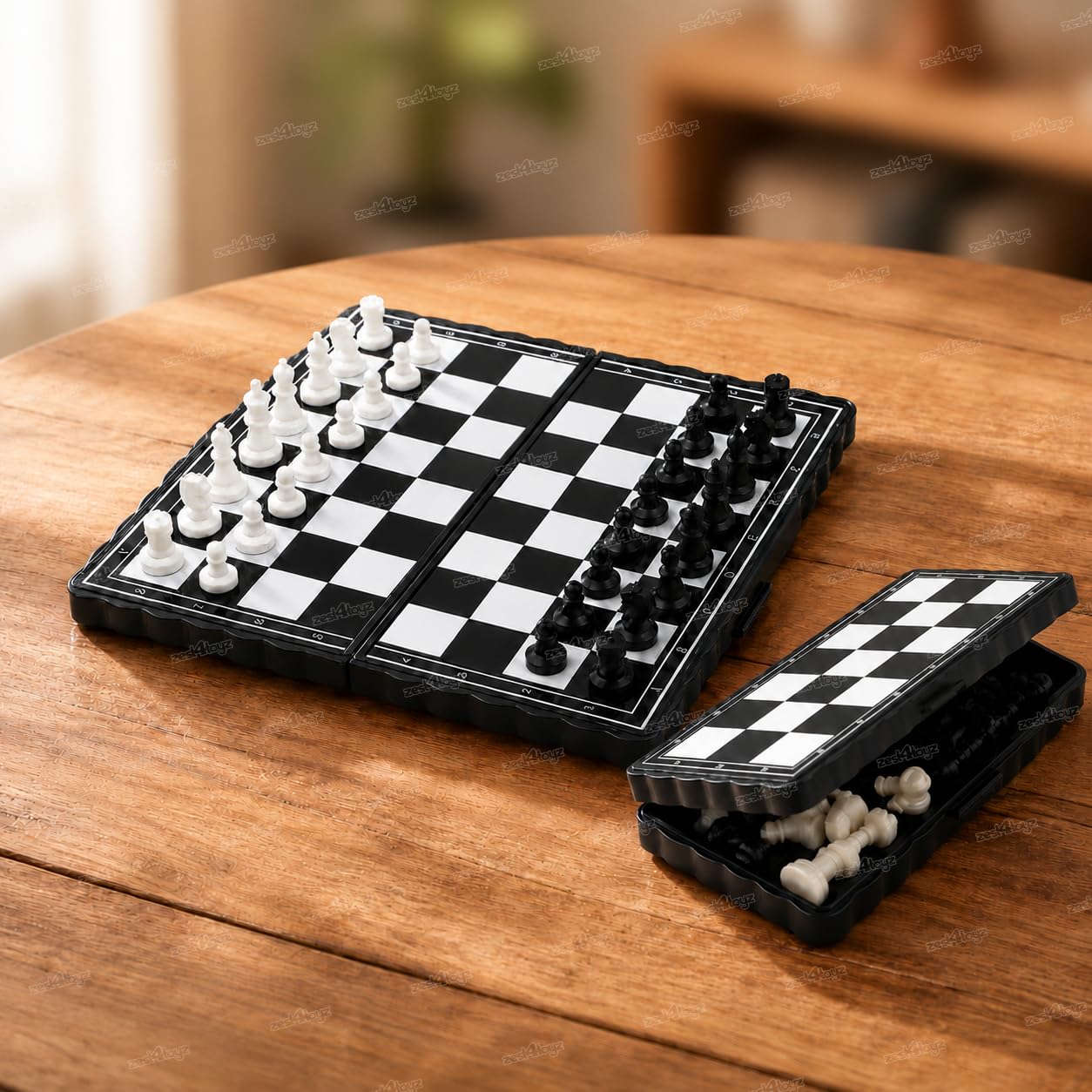 Zest 4 Toyz Small Magnetic Chessboard Game Set for Kids Travel Portable Case Chess Set with Folding Board 2 Players Travel Toys for Kids and Adults (Black and White)-picture-24