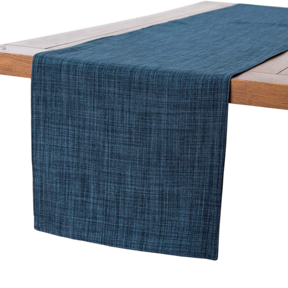 ZQ1904 Wemay Tabletop Dining Faux Linen Table Runners ，Multicolors Double Layer Durable Table Decoration(14X48-Inch, Blue)