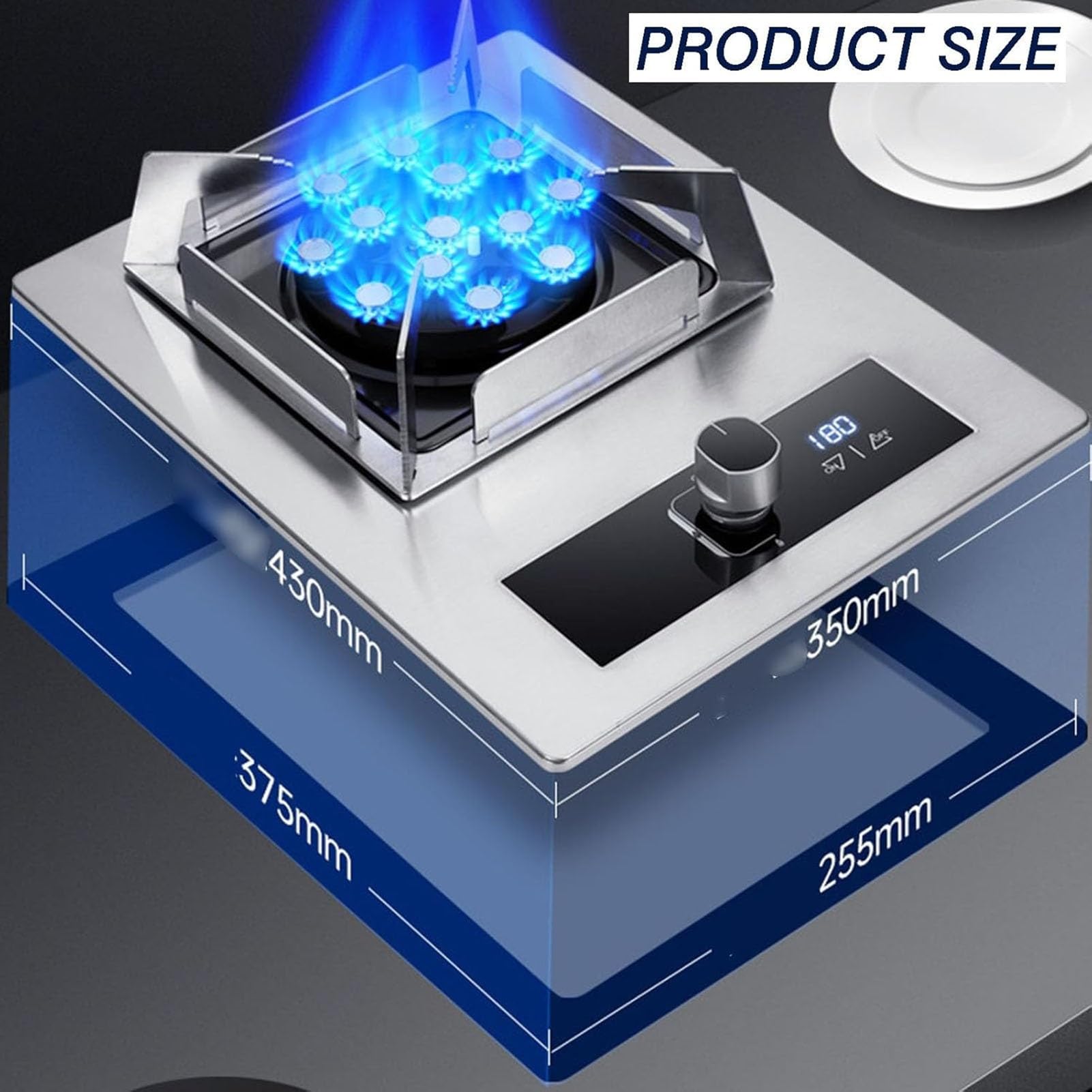 THEGA Cocina De Gas De 5,2 KW, 1 Quemador, 13 Cavidades, Alta Potencia, Temporizador, Reguladores De Acero Inoxidable para Uso Profesional, Encendido Automático Individual(LPG)