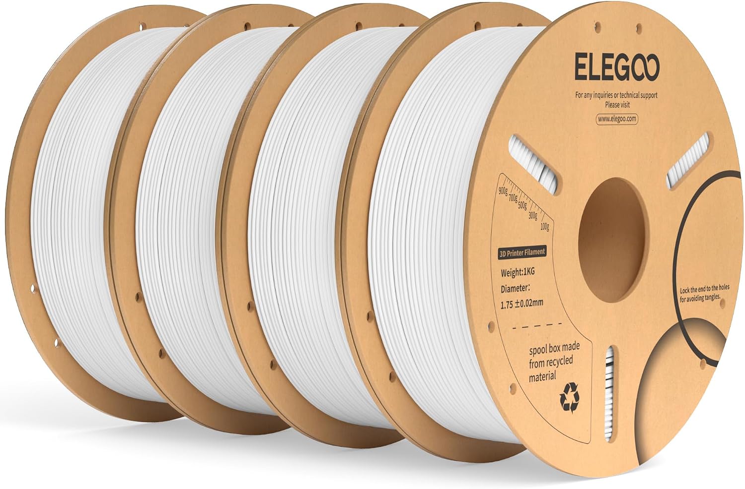 ELEGOO PLA+ Filament 1.75mm White 4KG, PLA Plus 3D Printer Filament, Dimensional Accuracy +/- 0.02 mm, Tough & High Strength, Fit for Most FDM Printers(1KG/Spool, 2.2 lbs)